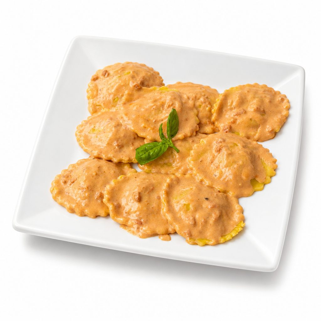 Cheese ravioli with sauce.