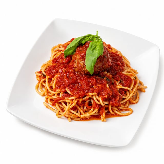 Spaghetti and meatballs tray.
